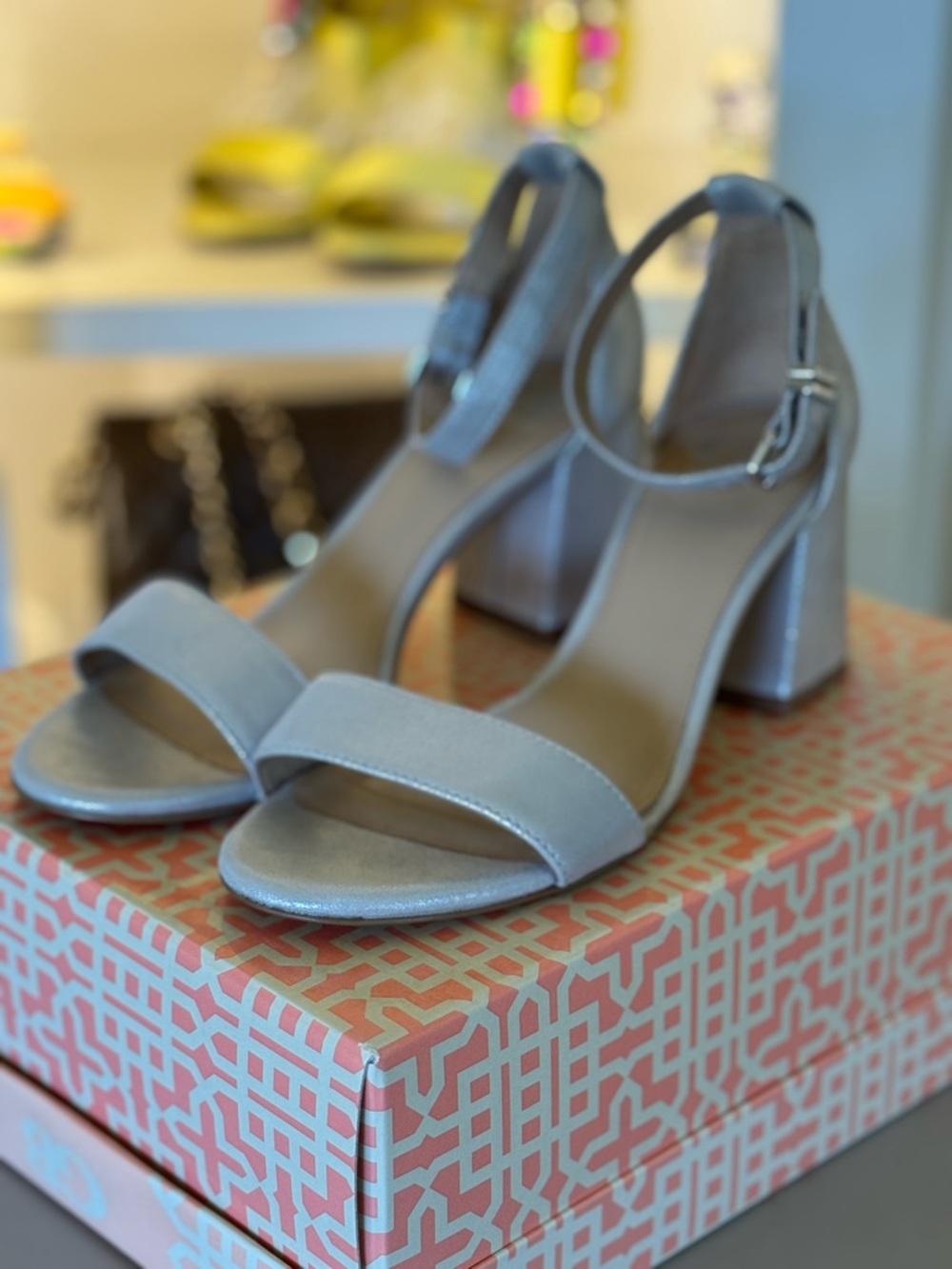 Gianni Bini Classic Ankle-Strap Block Heel Sandals - Silver size 8M